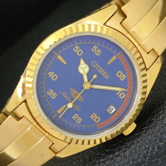 Vintage 1973 Citizen Automatic Mens Gold Watch W/daydate & Red accents - Picture 1 of 10